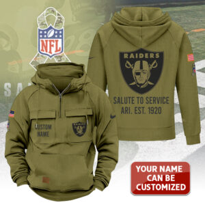 Personalized Las Vegas Raiders 2025 Salute to Service 2D Vintage Quarter Zip Hoodie - TANTN16744