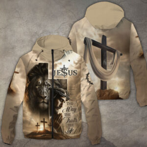 Lion Cross Resurrection Christian 3D Windbreaker Jacket - TANTN16189