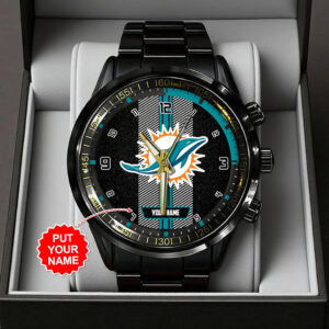 Personalized Miami Dolphins Black Stainless Steel Watch - TANTN16026