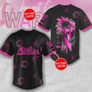 Personalized Miami Marlins x Breast Cancer Awareness Baseball Jersey - MAITM12927