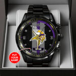 Personalized Minnesota Vikings Black Stainless Steel Watch - TANTN16019