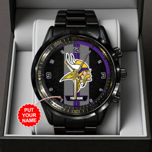 Personalized Minnesota Vikings Black Stainless Steel Watch - TANTN16019