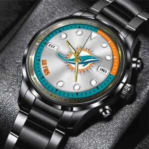 Miami Dolphins Black Stainless Steel Watch - HOATT13951