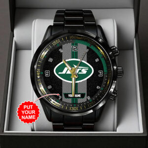 Personalized New York Jets Black Stainless Steel Watch - TANTN16030