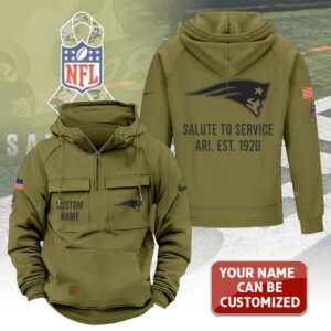 Personalized New England Patriots 2025 Salute to Service 2D Vintage Quarter Zip Hoodie - TANTN16749