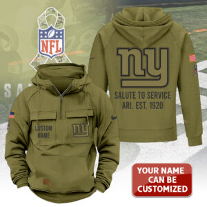 Personalized New York Giants 2025 Salute to Service 2D Vintage Quarter Zip Hoodie - TANTN16751