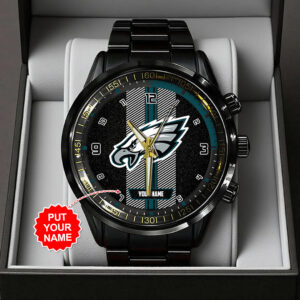 Personalized Philadelphia Eagles Black Stainless Steel Watch - TANTN16025