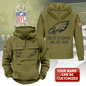 Personalized Philadelphia Eagles 2025 Salute to Service 2D Vintage Quarter Zip Hoodie - TANTN16753