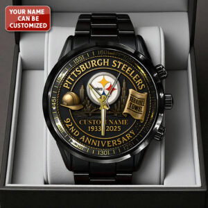 Personalized Pittsburgh Steelers 92nd Anniversary 2026 Black Stainless Steel Watch - TANTN16135