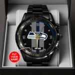 Personalized Seattle Seahawks Black Stainless Steel Watch - TANTN16029