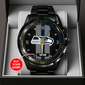 Personalized Seattle Seahawks Black Stainless Steel Watch - TANTN16029