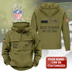 Personalized Seattle Seahawks 2025 Salute to Service 2D Vintage Quarter Zip Hoodie - TANTN16756