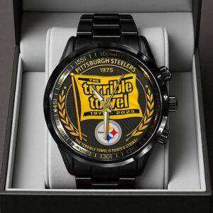 Pittsburgh Steelers The Terrible Towel 2025 Black Stainless Steel Watch - TANTN16137