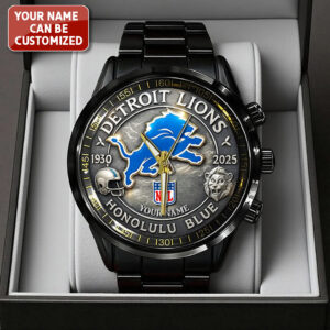 Personalized Detroit Lions 95th Anniversary 2025 Black Stainless Steel Watch - TANTN16208