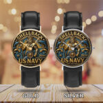 US Navy Black Stitched Leather Watch - MAITM12727
