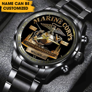 Personalized US Marine Corps 250th Anniversary Black Stainless Steel Watch - TMTHU1074