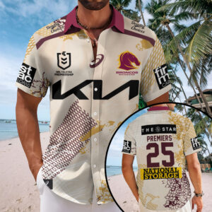 Brisbane Broncos Premiers 2025 Short Sleeve Button-Down Shirt - TMTHU1606