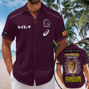 Brisbane Broncos Premiers 2025 Short Sleeve Button-Down Shirt - TMTHU1605