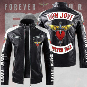 Bon Jovi 2D Leather Fleece Jacket - TANTN17979
