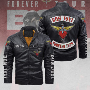 Bon Jovi 2D Leather Yellow Fleece Jacket - TANTN17905