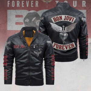 Bon Jovi 2D Leather Yellow Fleece Jacket - TANTN17965
