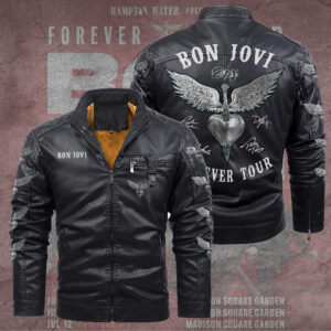 Bon Jovi 2D Leather Yellow Fleece Jacket - TANTN17906