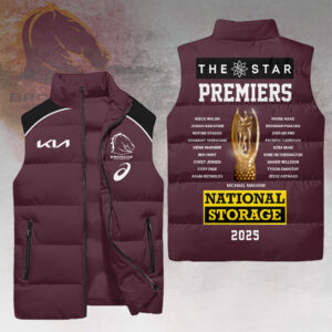 Brisbane Broncos 2025 NRL Premiers 3D Sleeveless Down Jacket - HOATT14019