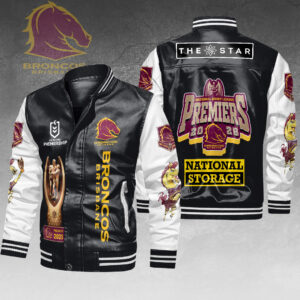 Brisbane Broncos 2025 NRL Premiers Leather Bomber Jacket - HOATT14088