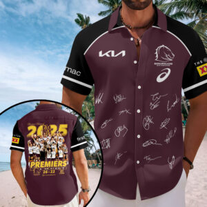 Brisbane Broncos 2025 NRL Premiers Short Sleeve Button-Down Shirt - HOATT14099