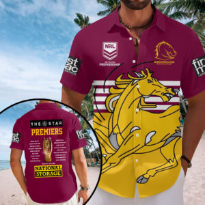 Brisbane Broncos 2025 NRL Premiers Short Sleeve Button-Down Shirt - HOATT13927