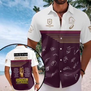 Brisbane Broncos 2025 NRL Premiers Short Sleeve Button-Down Shirt - HOATT13865