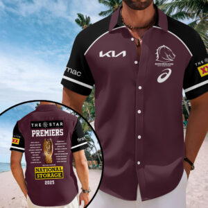 Brisbane Broncos 2025 NRL Premiers Short Sleeve Button-Down Shirt - HOATT13895