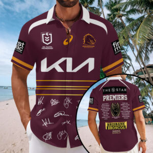 Brisbane Broncos 2025 Premiers Short Sleeve Button-Down Shirt - MAITM13374