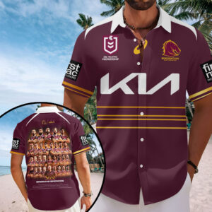 Brisbane Broncos 2025 NRL Premiers Short Sleeve Button-Down Shirt - HOATT14004