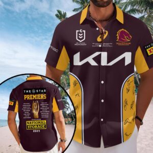 Brisbane Broncos 2025 NRL Premiers Short Sleeve Button-Down Shirt - HOATT14175