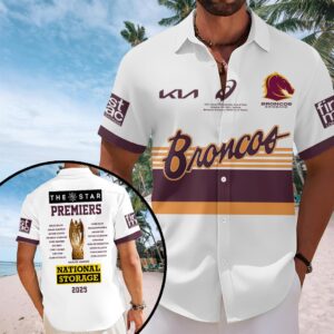 Brisbane Broncos 2025 NRL Premiers Short Sleeve Button-Down Shirt - HOATT13947