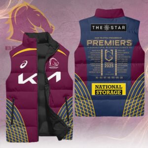 Brisbane Broncos 2025 NRL Premiers 3D Sleeveless Down Jacket - HOATT14105