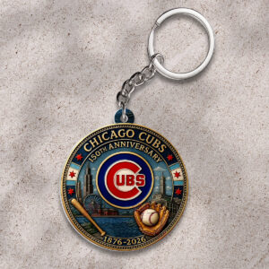 Chicago Cubs 150th Anniversary Custom Shape 2-sided Keychain - HOATT13528