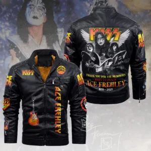 KISS x Ace Frehley 2D Leather Yellow Fleece Jacket - HOATT14030