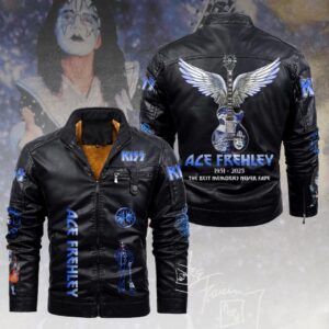KISS x Ace Frehley 2D Leather Yellow Fleece Jacket - HOATT14128