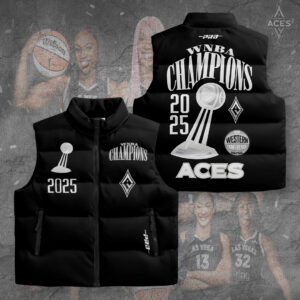 Las Vegas Aces 2025 WNBA Finals Champions 3D Sleeveless Down Jacket - TANTN17688