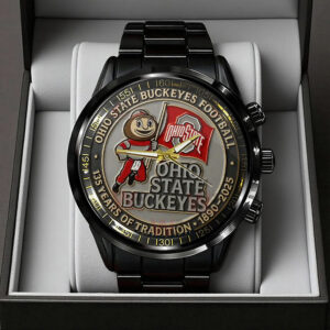 Ohio State Buckeyes Football Black Stainless Steel Watch - TANTN17957