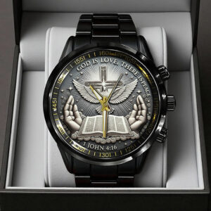 God Is Love, There Is Peace Black Stainless Steel Watch - TANTN17369