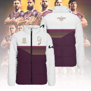 Brisbane Broncos 2025 Premiership 3D Stand Collar Puffer Jacket - TANTN17488