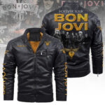 Bon Jovi 2D Leather Yellow Fleece Jacket - TANTN17907