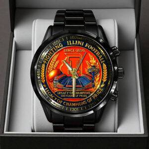 Illinois Fighting Illini Football Black Stainless Steel Watch - TANTN17998