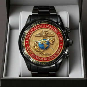 US Marine Corps 250th Anniversary Black Stainless Steel Watch - TANTN17909