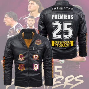 Brisbane Broncos 2D Leather Yellow Fleece Jacket - TMTHU2209