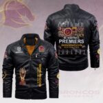 Brisbane Broncos 2025 NRL Premiers 2D Leather Yellow Fleece Jacket - HOATT14367