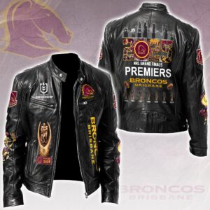 Brisbane Broncos 2025 NRL Premiers Motorcycle Leather Jacket - HOATT14536